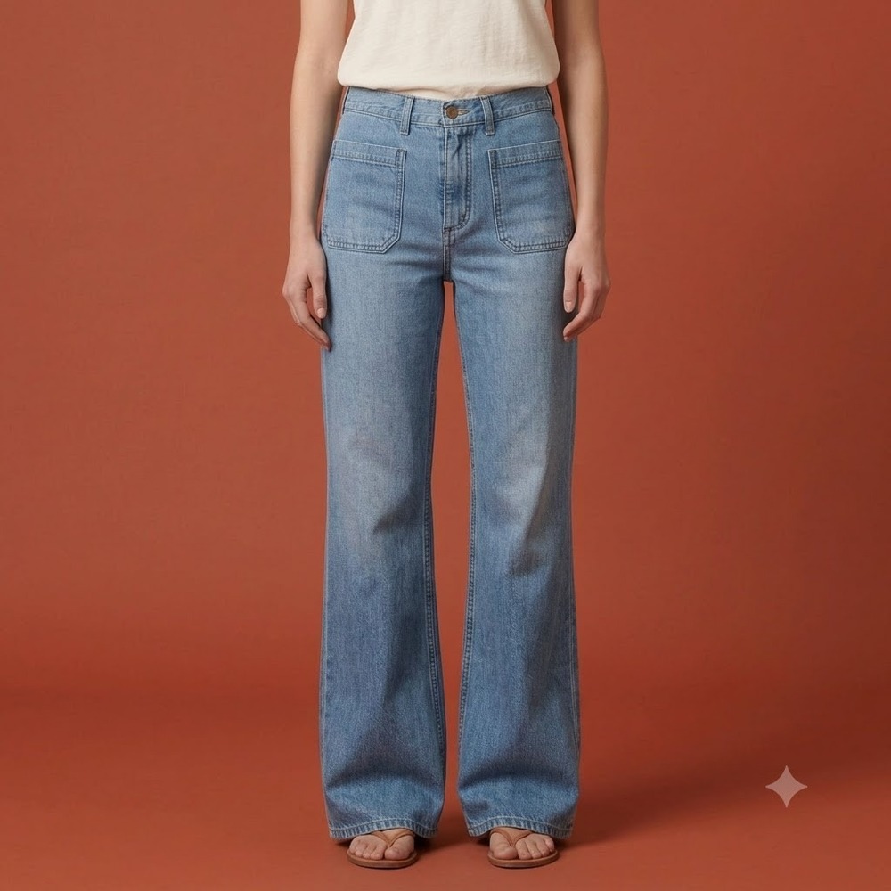 The Great The Dock Jean Women's Size 28 Blue Wide Leg High Rise Made in USA Hemp